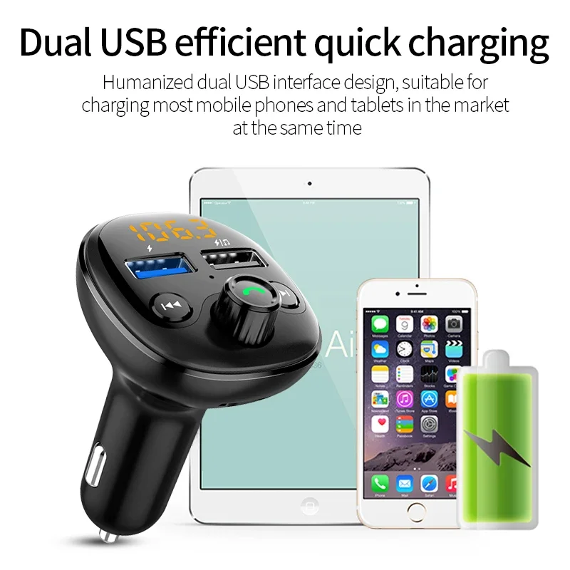

QC3.0 FM Transmitter Bluetooth Car Wirless Radio Adapter MP3 Music Player With Hands-free Speaking Dual USB Fast Charger