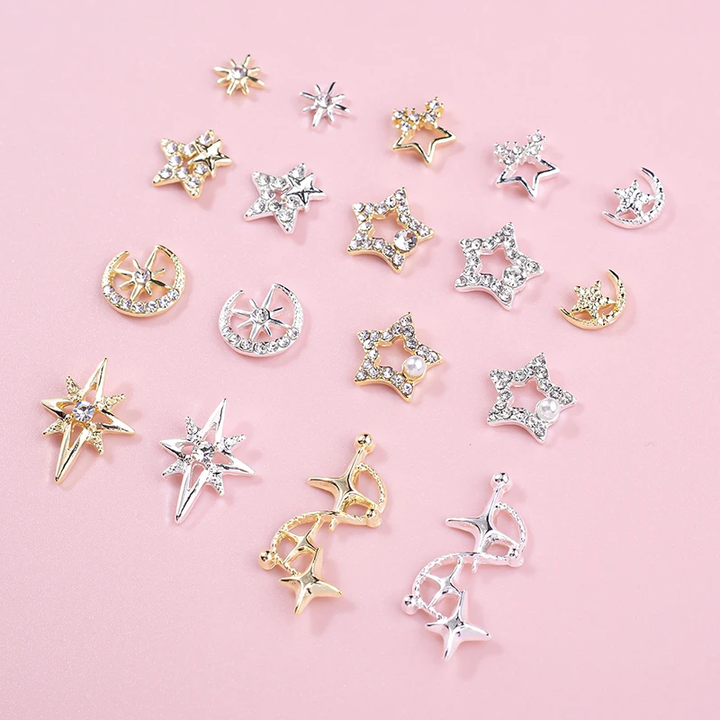 10 Stuks 3d Metaal Holle Pentagram Sterren Crystal Nail Charms Vijfpuntige Ster Steentjes Nagels Kunst Decoraties Sieraden Manicure