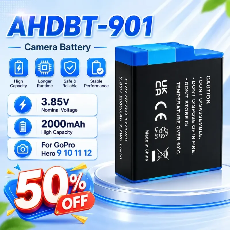 

3.85V 2000mAh for GoPro Hero 9 10 11 12 AHDBT-901 Replacement Camera Battery Pack Rechargeable Li-ion Digital Battery High