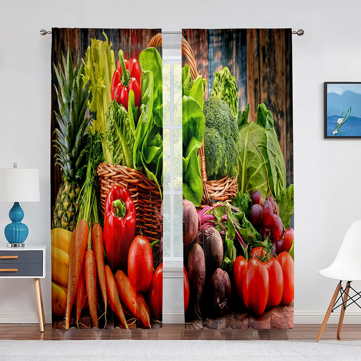 2 panel Vegetable Cucumber Tomato Carrot Printed Curtain for Bedroom Living Room Kitchen Window cortinas W500H250 Big Size