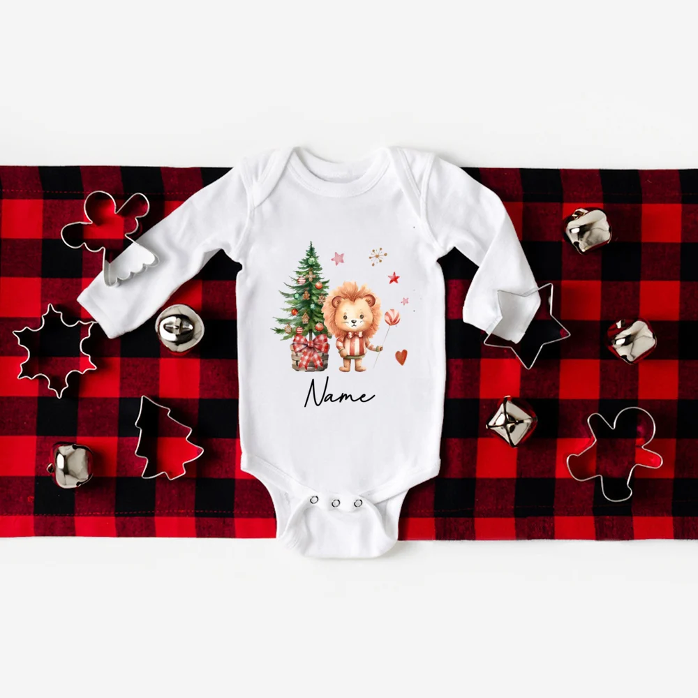 Personalized Santa with Name Baby Bodysuit Christmas Party Newborn Clothes Boys Girls Holiday Bodysuit Infant Long Sleeve Romper