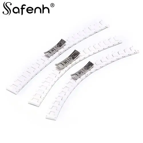 1pcs Wristband Ceramic 14mm 18mm Ceramic Watchband White Black Watch Band Strap Butterfly Buckle For Diamond Wristband Men Women