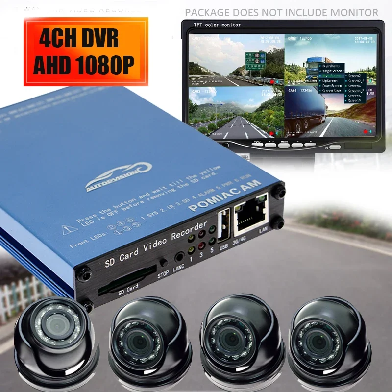 SDVR104 4CH AHD 1080P video recorder sd card DVR 4-channel video monitoring with 4pcs AHD camera for car bus vehicle