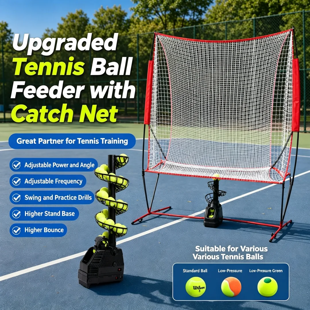 Automatic Tennis Tossing Equipment, Self‑Practice Ball Launcher with Catch Net for Home Court Use