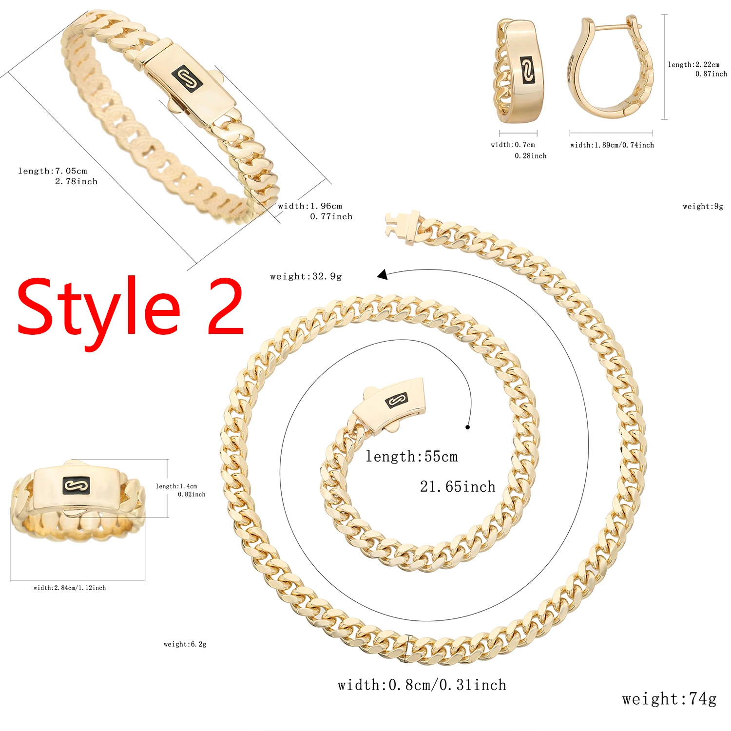 14K Gold Plated 4Pcs Women Jewelry Set Minimalist Commuter Style Fashion Daily Accessories