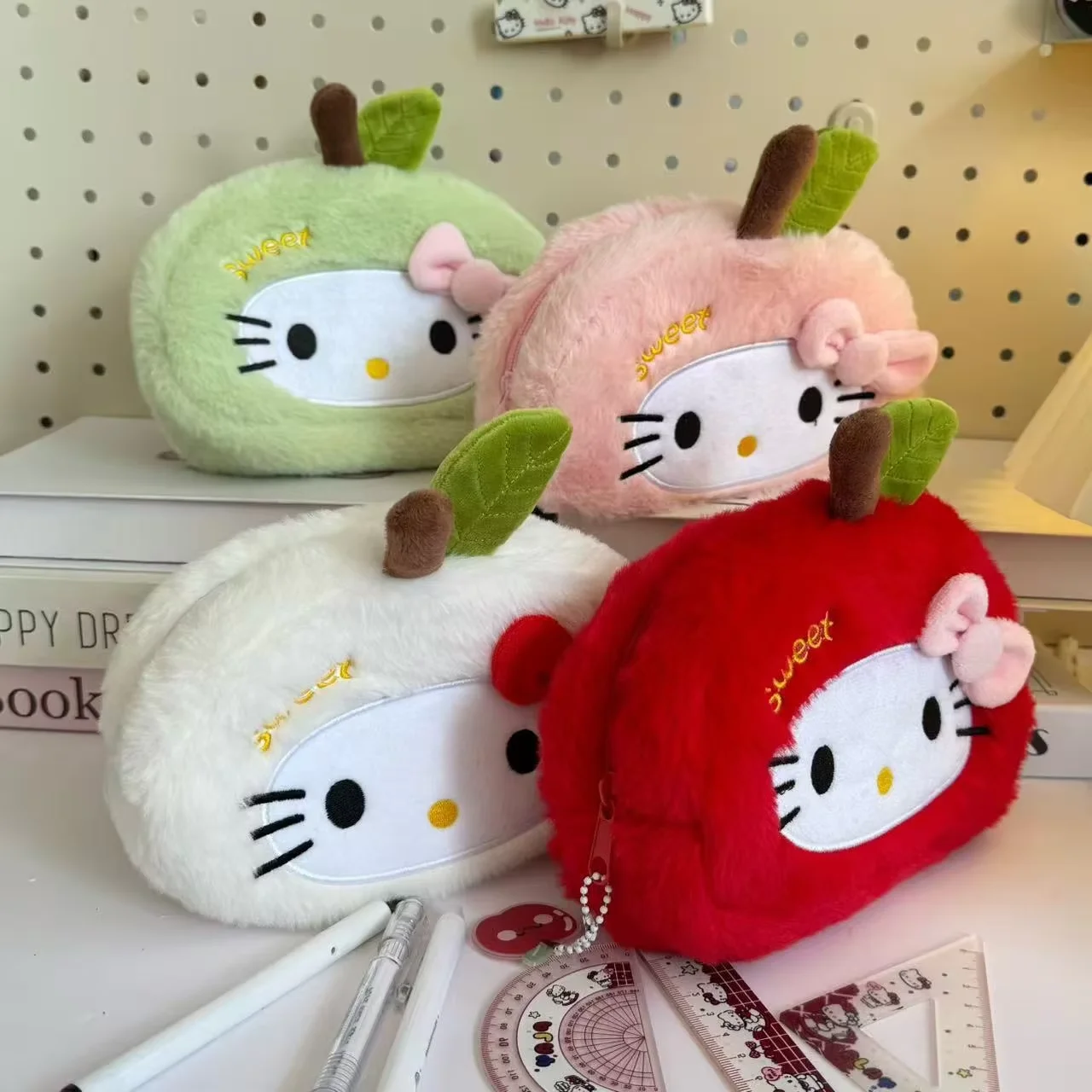 

Cute Hello Kitty Apple Cross Dressing Pencil Bag High Beauty Cartoon Plush Pencil Storage Bag A Gift For My Girlfriend