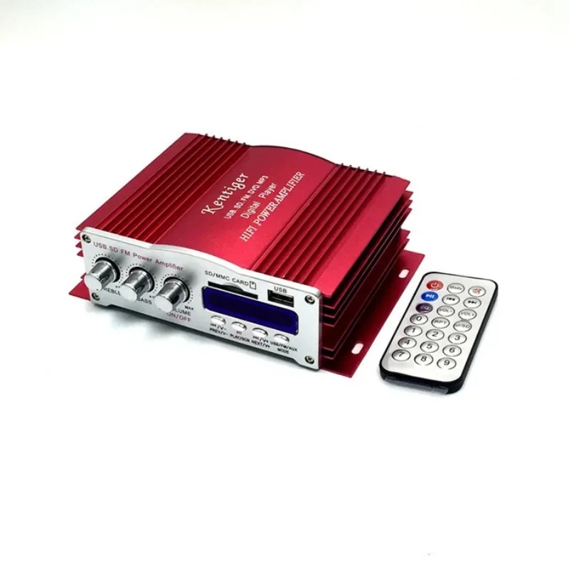 Amplificador de 4 canais 3001 com controle remoto, reprodutor de cartão USB/SD, rádio FM 12V5A, adaptador de alimentação e cabo AUX opcional