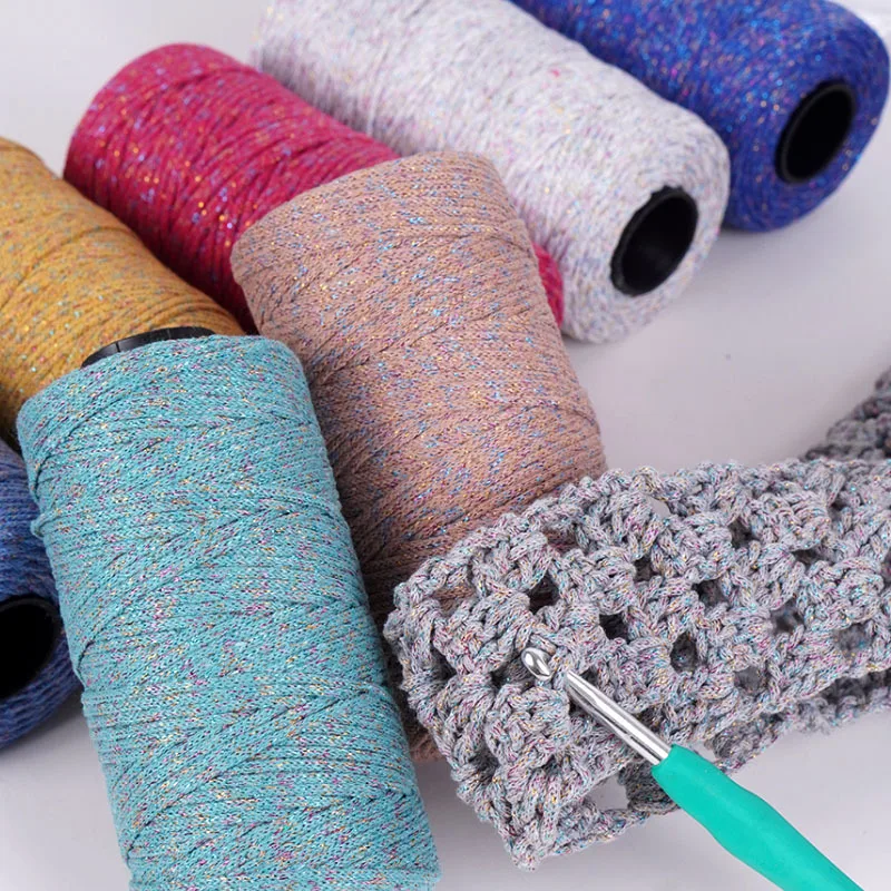 Generic Sparkly Crochet Yarn Soft Durable Cotton Bling Hollow Knitting Yarn For DIY Bag Cushion Mat Hat Baby Hook Craft Supplies