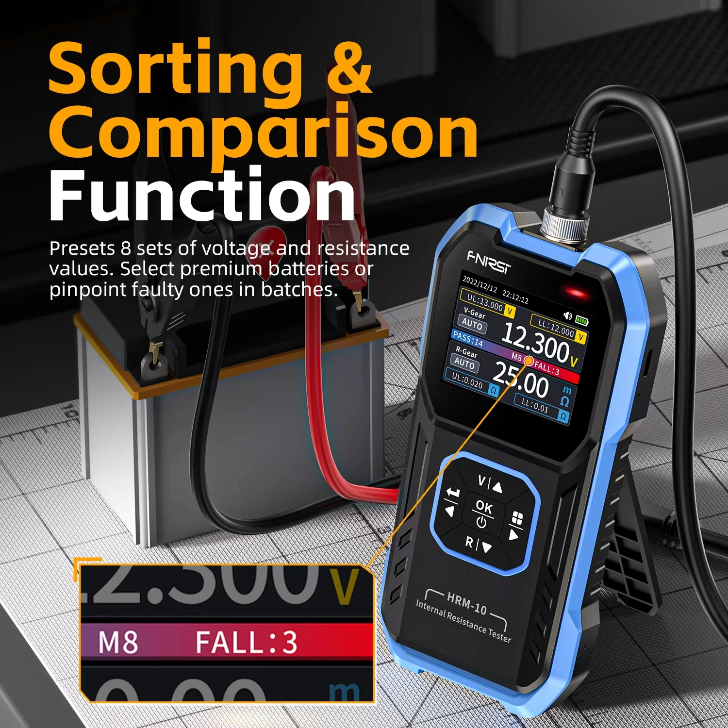 FNIRSI HRM-10 0-100V Voltage 0mΩ-200Ω Resistance Battery Tester Meter 18650 Lithium Lead-acid Battery Internal Resistance Tester