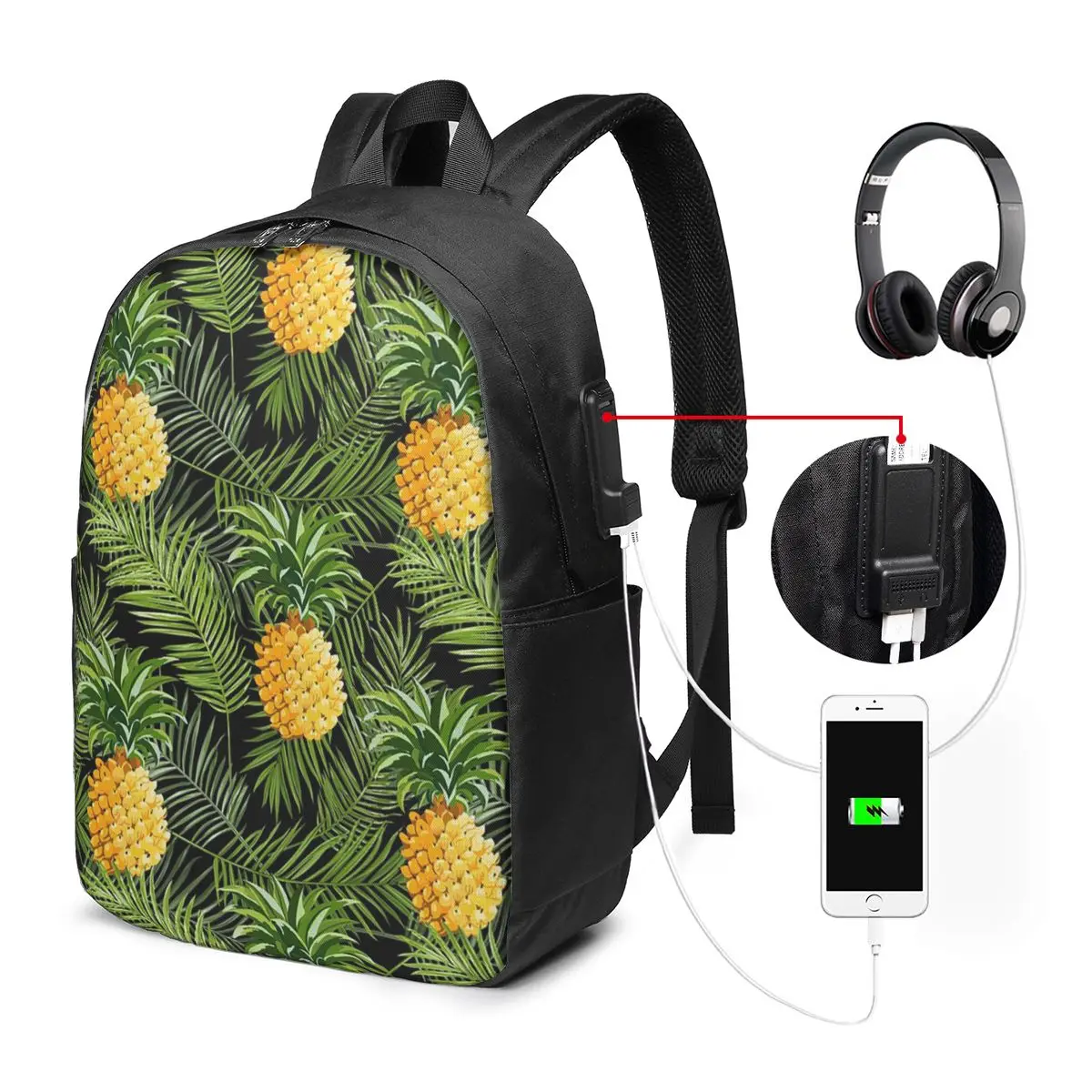 Abstract Tropical Pineapple Pattern Backpack Travel Notebook Bag Computer College Student School Bag Laptop Shoulder Bags