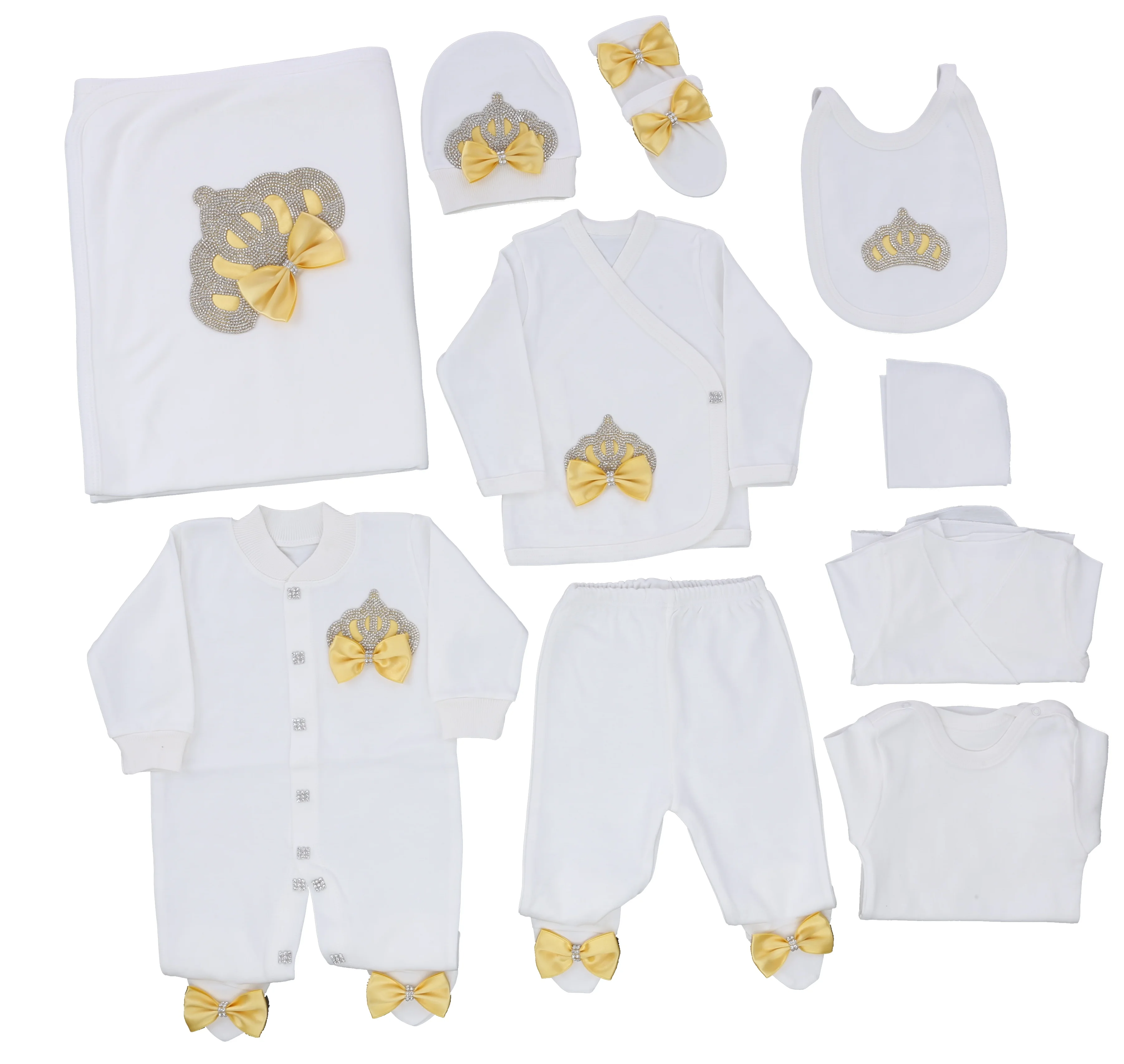 High Quality Newborn New Design 10 Pieces Babies 100% Cotton Yellow Baby Girl Romper Set Wholesale Custom Long Sleeve Baby Gift