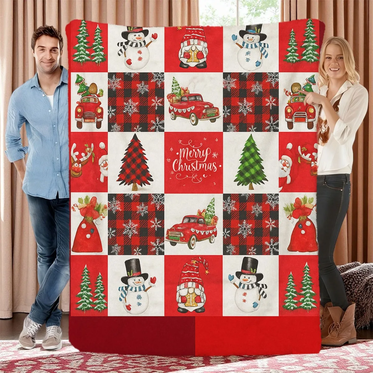 Christmas Elements Patchwork Quilted Craft Throw Blanket for Camping Lightweight Durable Blanket Wrap