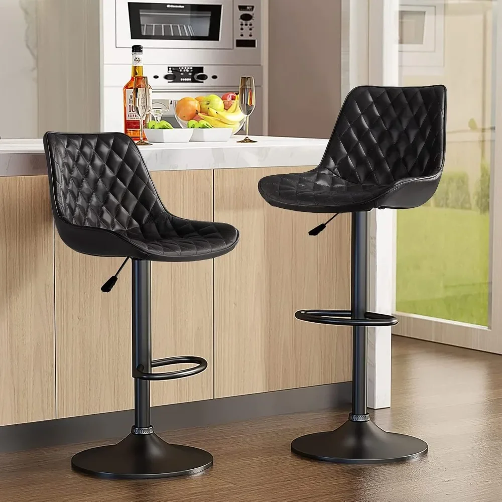 Taburetes de Bar de cuero con respaldo, silla giratoria moderna sin brazos, altura de mostrador ajustable, Isla de cocina, Juego de 2