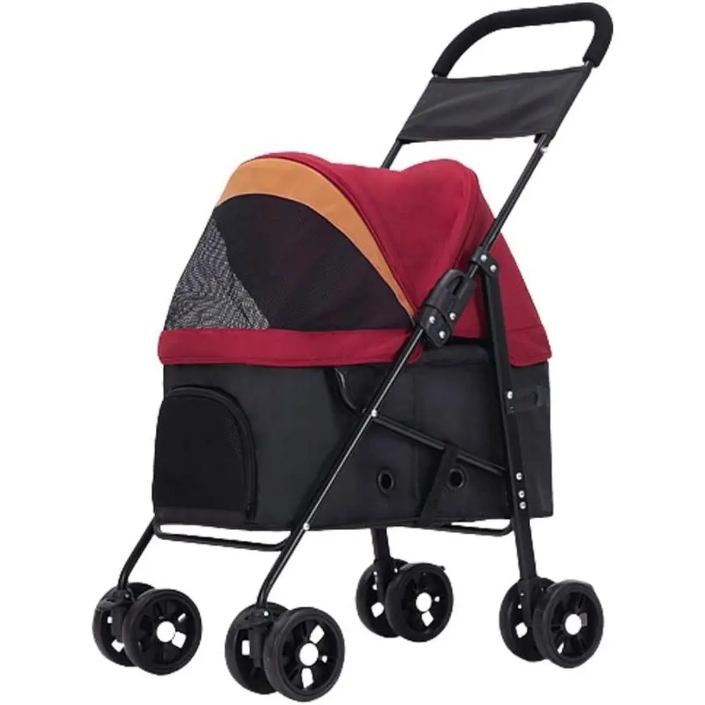 

Lightweight Red Pet Stroller for Small to Medium Dogs and Cats, Holds Up to 33 lbs, Ideal for Travel and Camping