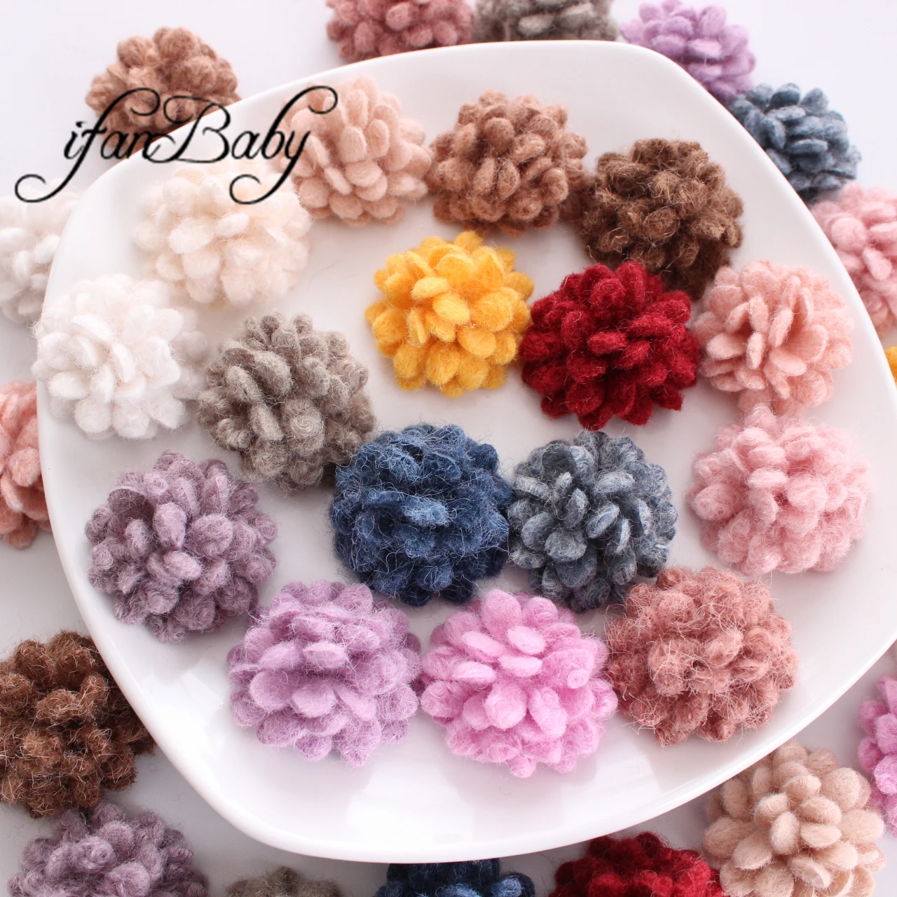 3.8cm Ball Felt Wool Hair Flowers Soft Korean Daisy Flower DIY Handmade Hair Accessories Fabric Floral