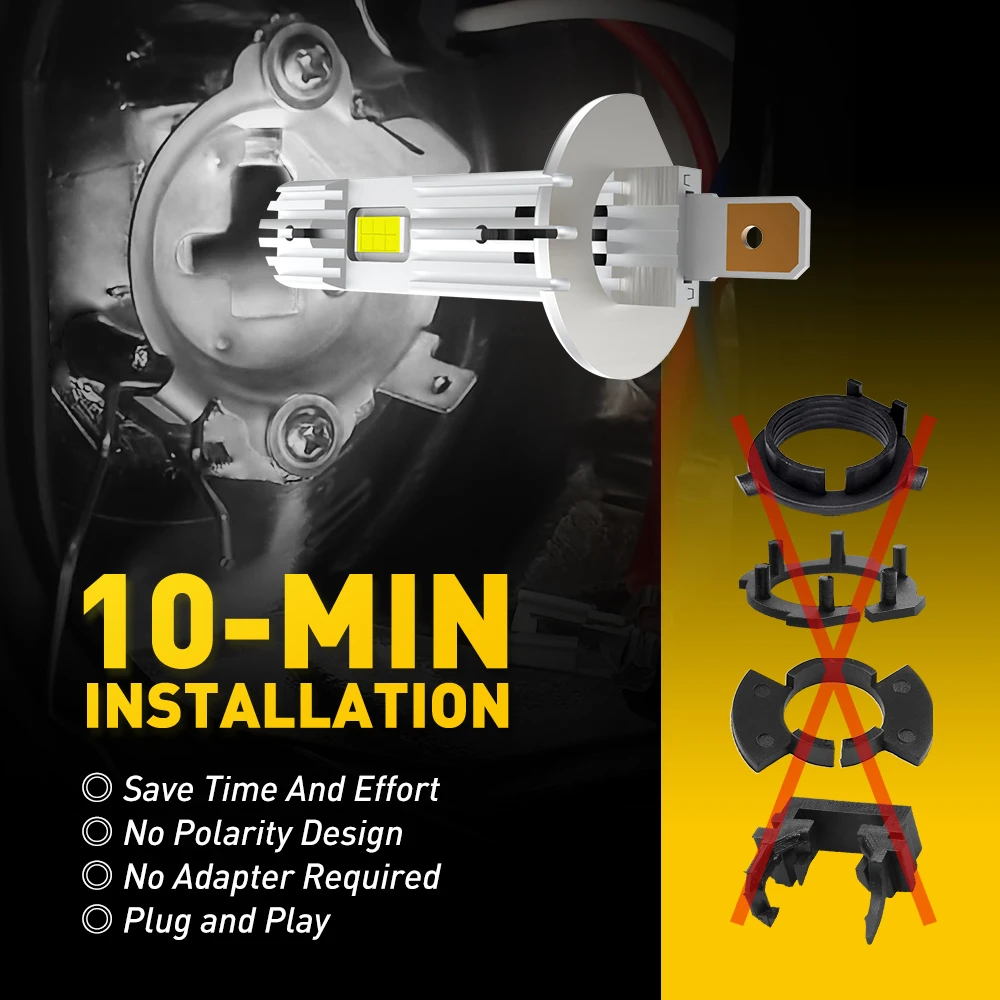 AUXITO GF Series Upgraded Non-Polarity H1 LED Canbus Headlight Bulb for Kia Optima Ceed Forte Magentis Rondo Car Fog Lamp Lights - view 4