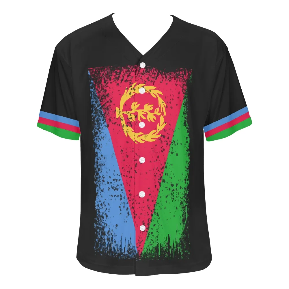 Short Sleeve Shirts Men Plus Size V-neck Short Sleeve Shirt Eritrea Printing Baseball Jersey For Street Hip Hop Baseball Tops