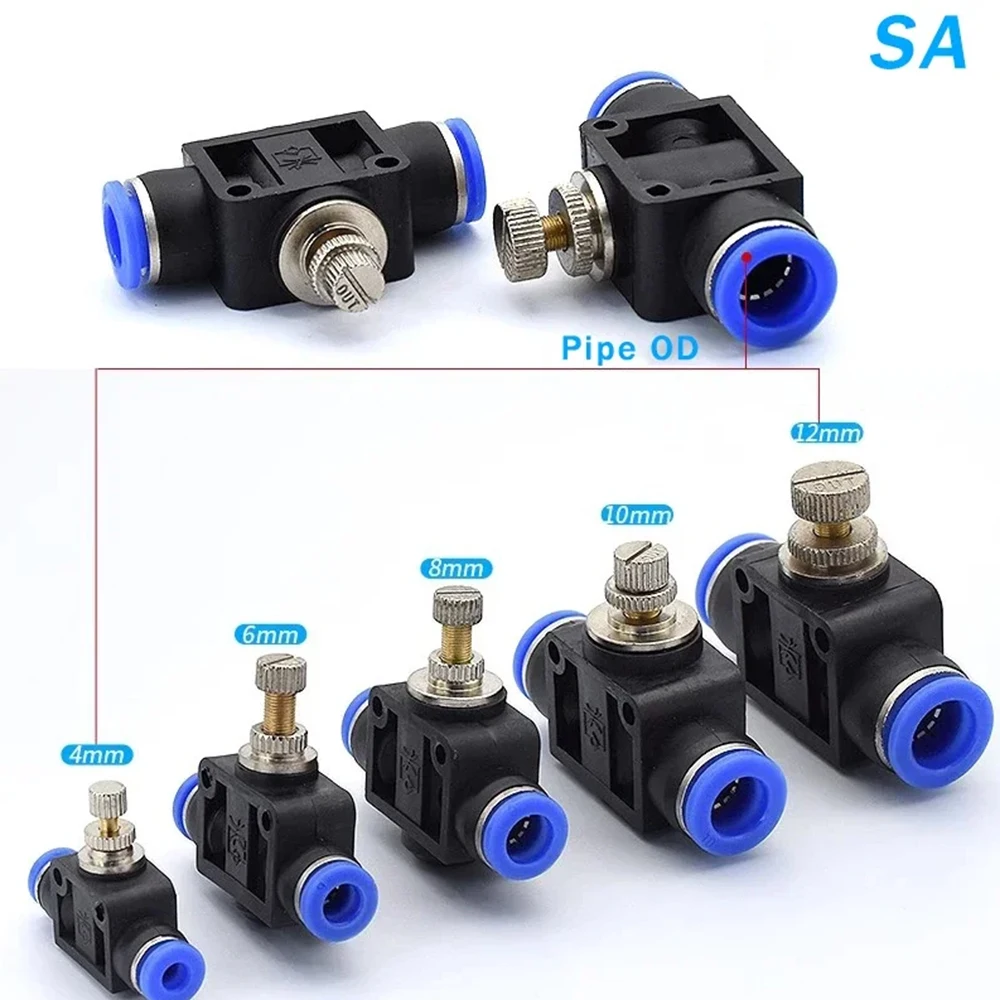 1-10Pcs SA Throttle Valve Air Flow Control Valve 4mm 6mm 8mm 10mm 12mm Pipe Water Hose Pneumatic Manual Valve Push in Connector