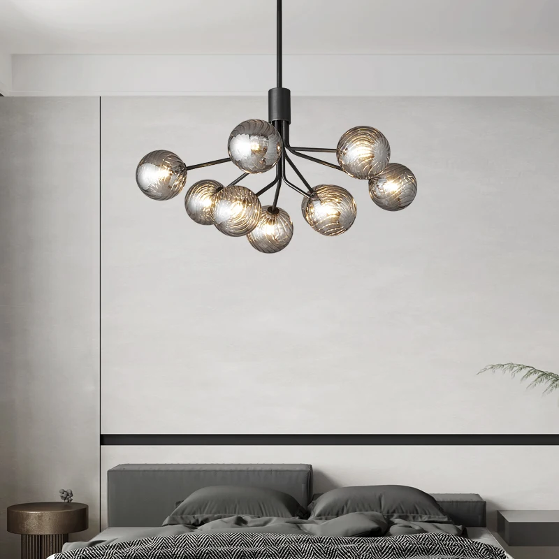Middle aged all copper living room pendant lamp, dining room lighting fixture, magic bean glass retro style bedroom light