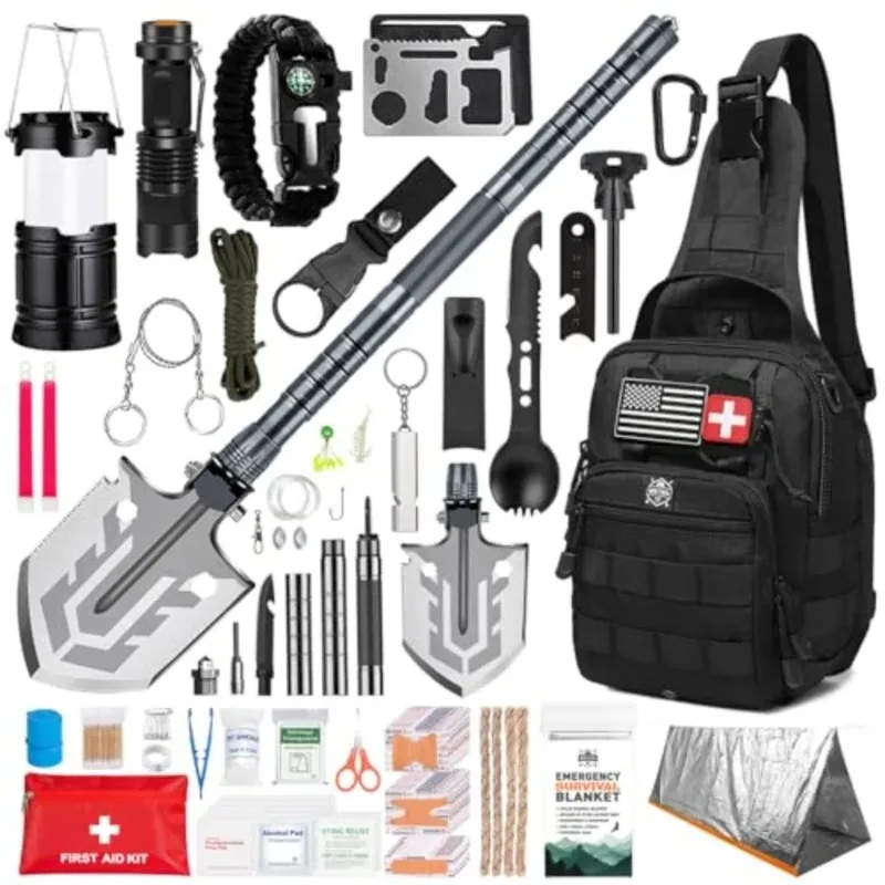 Survival Kit 265 Pcs Emergency Gear and Supplies First Aid Bug Out Go Bag EDC Molle System Backpack Hiking Camping Outdoor Acce