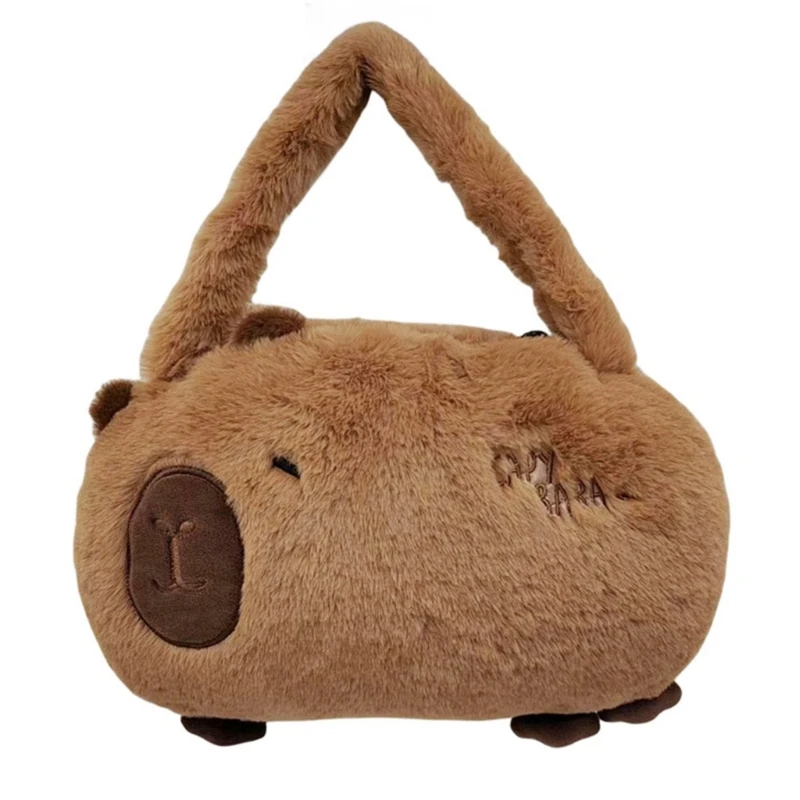 Comfortable Plush Handbag with Unique Cartoon Capybara Animal Stuffing Shoulder Bag Multifunctional Womens Bag