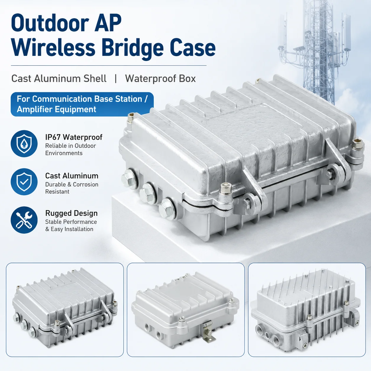 SZOMKOutdoor AP Wireless Bridge Case Cast Aluminum Metal Shell Waterproof Box for Communication Base Station Amplifier Equipment