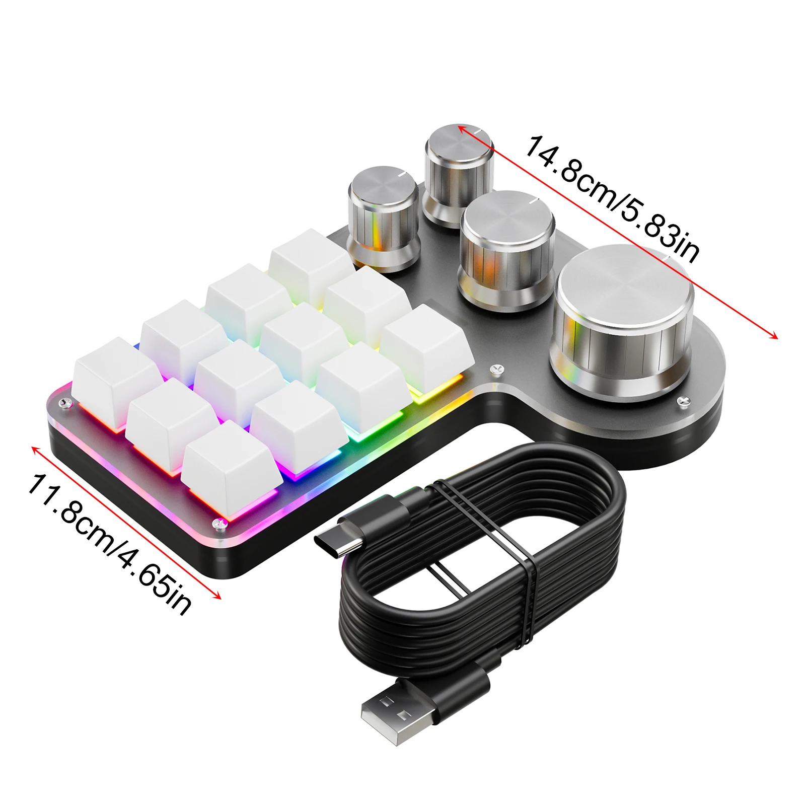 لوحة مفاتيح ماكرو قابلة للبرمجة 12 مفتاحًا و4 مقبض لوحة مفاتيح ألعاب مع USB سلكية + BT وضع مزدوج لوحة مفاتيح مخصصة متعددة الأغراض #4