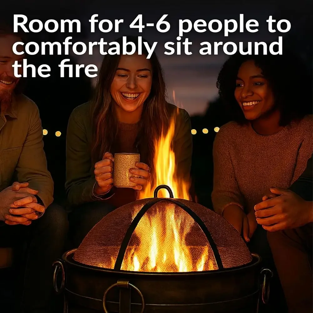 24-Inch Outdoor Wood-Burning Fire Pit with Spark Screen, Log Poker, and Grate