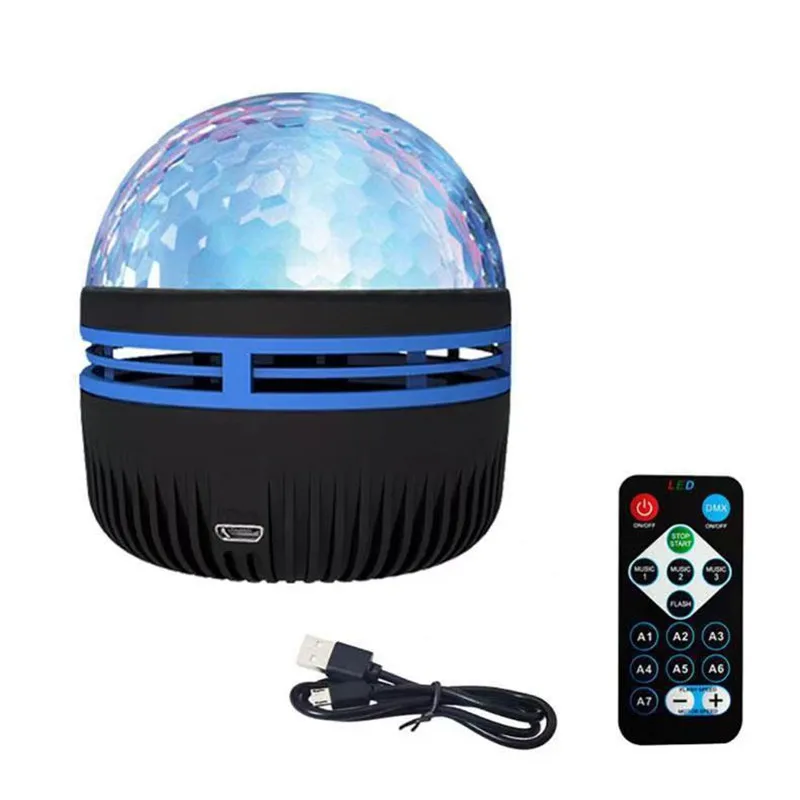 Starry Sky Sound Control Magic Ball Light, Iluminação de palco USB, lâmpada ambiente, controle remoto, projeção LED, água Ripple, Quarto