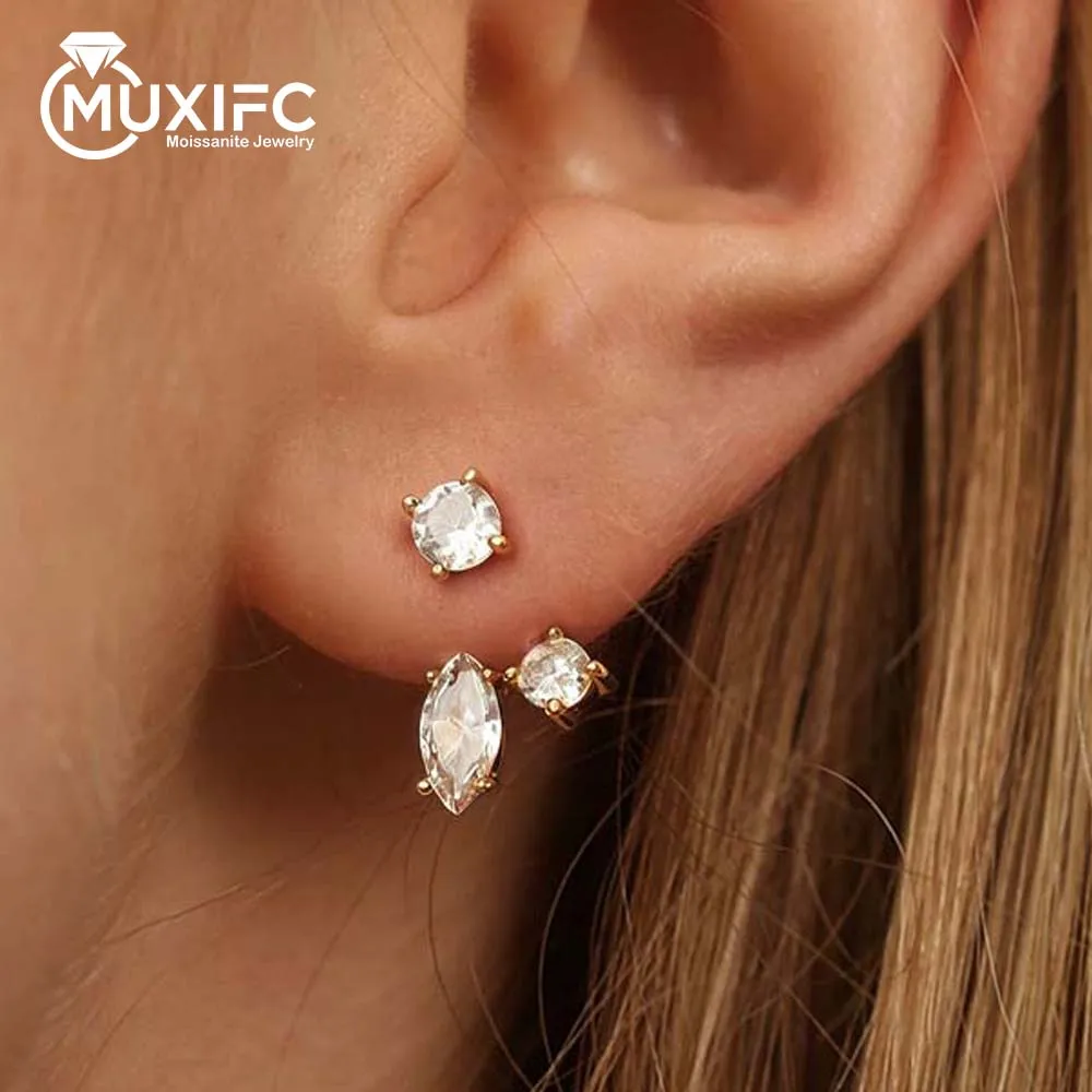 

Женские серьги-гвоздики с муассанитом, сертифицированные GRA, стерлинговое серебро 925 пробы, покрытые 18 карат, 2 типа ношения, подарки на день Святого Валентина