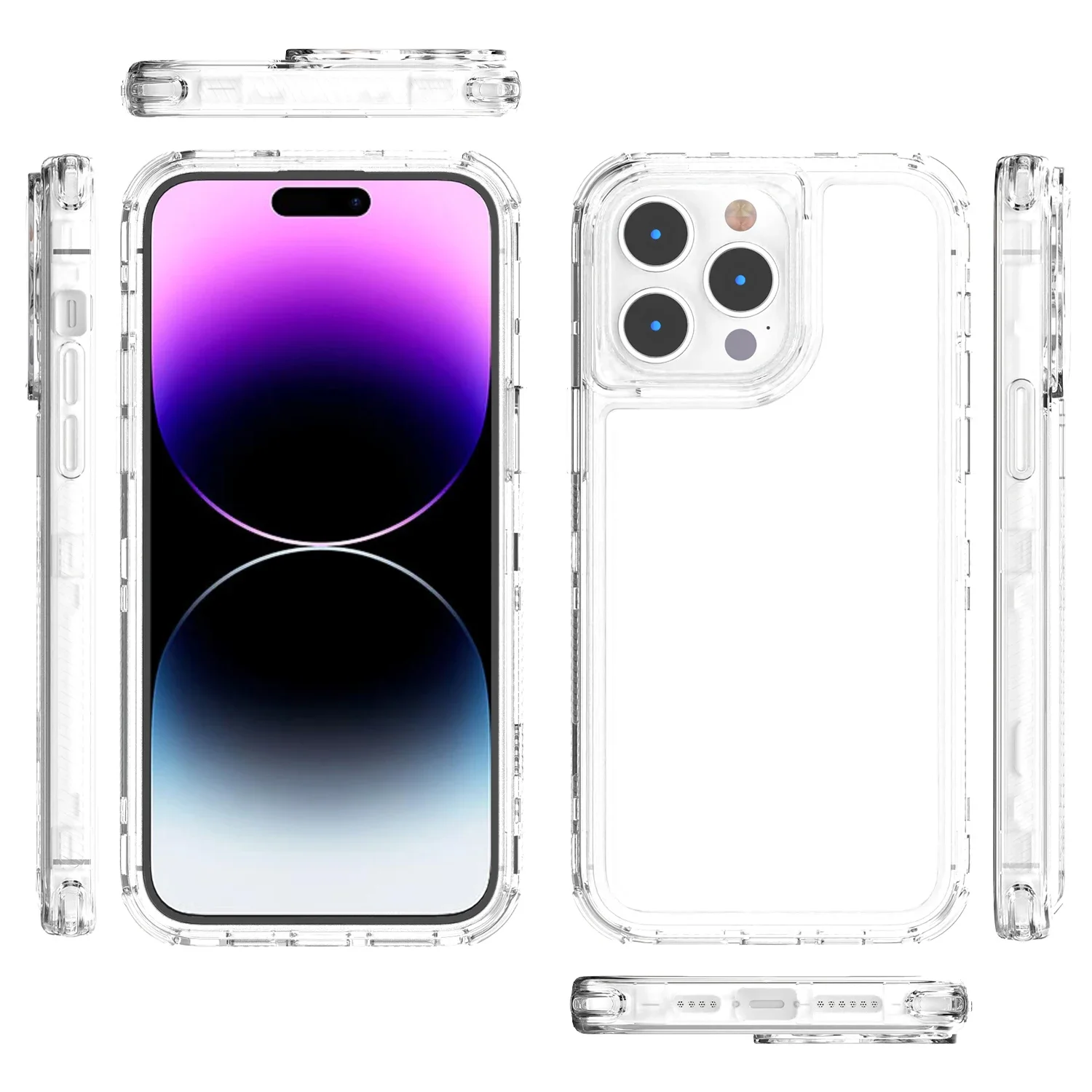 3 in 1 Transparent anti-fall shield phone case For iPhone 15 14 13 12 11 Pro Max Plus xs max xr shockproof protective back cover