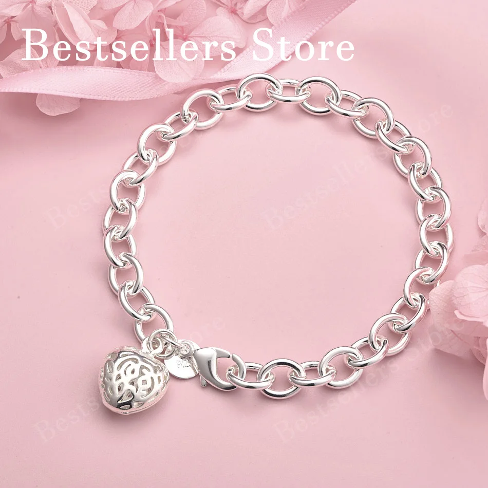 

Изысканный браслет в форме сердца из стерлингового серебра 925 пробы, 8 дюймов, модные женские аксессуары для вечеринок, свадебные аксессуары.