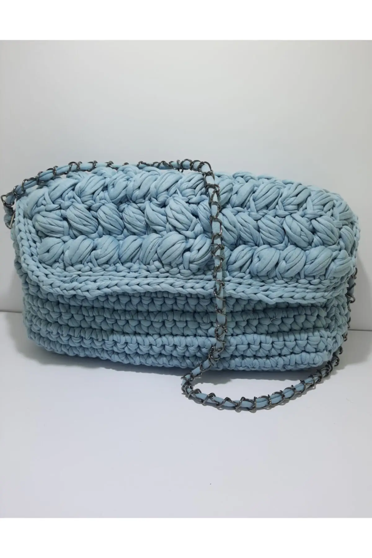 

Uras Ice Blue Handmade Chain Detail Mesh Bag Women bag Shoulder Bag Handmade