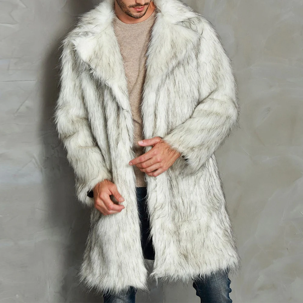 

Winter Men's Faux Fur Coats Overcoat Lapel Cardigan Jackets Warm Long Coats Overwear Long Sleeve Outwear Men Clothing