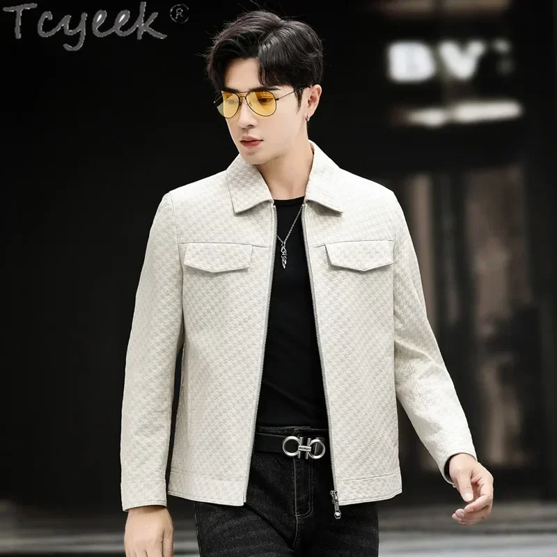 

Tcyeek Genuine Leather Jacket Men Clothing Fashion Real Sheepskin Coat for Man Spring Autumn Lapel Motocycle Leather Jackets