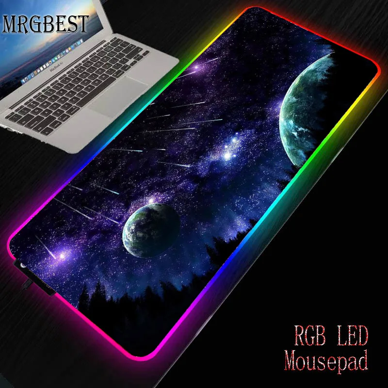 MRGBEST 900x400x2MM Space Moon Mouse Pad Large RGB Game Pad Rubber Computer Non-slip Desktop LED Backlight XXL CSGO Keyboard Mat