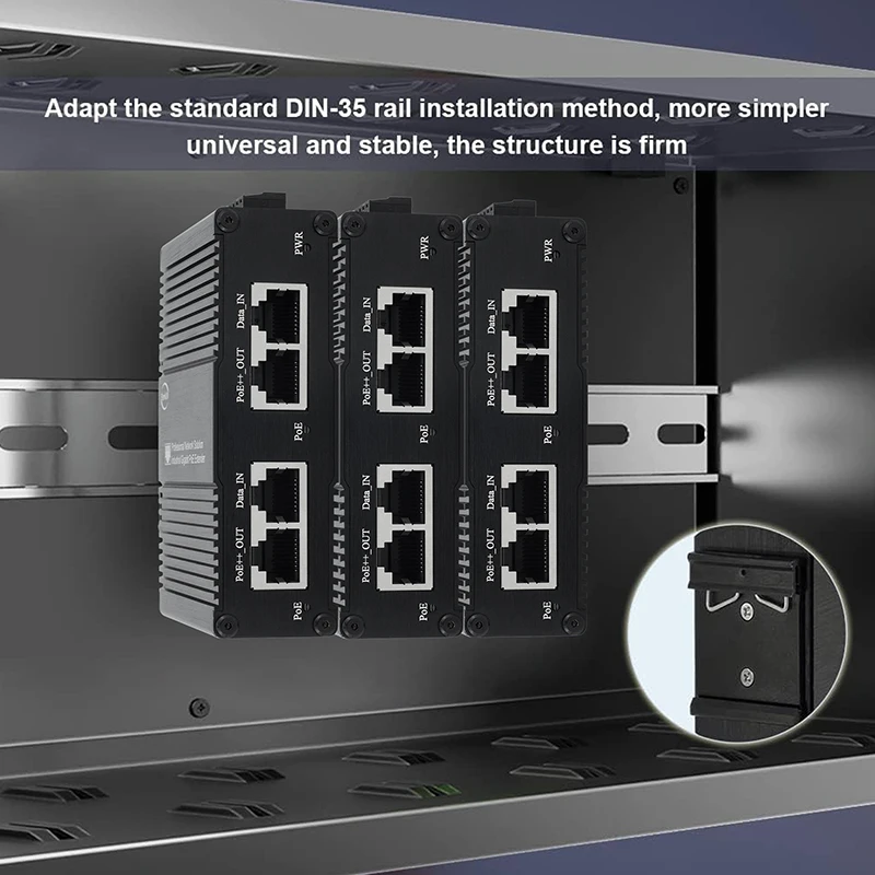 Industrial Gigabit PoE Injector Hardened PoE Adapter with 12-56V DC Input DIN- Rail /Wall Mount
