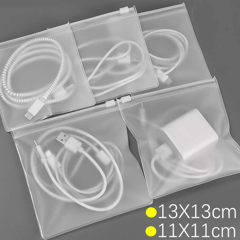 10-1Pcs  White Transparent Matte Frosted Bag Cable Storage Bags Cable Organizer Case for Earphone Charger Wire Reusable Pouches