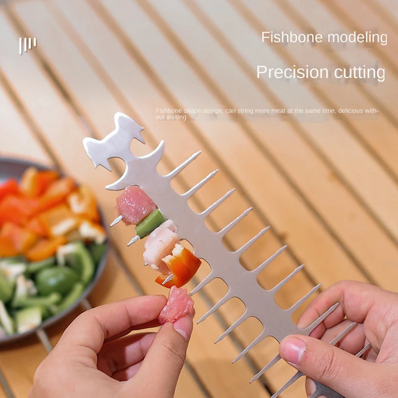 1 Piece Skewers For Grilling Fish Bone Shape Barbecue Skewers Reusable Skewers Garden Camping BBQ Supplies For Grilling B