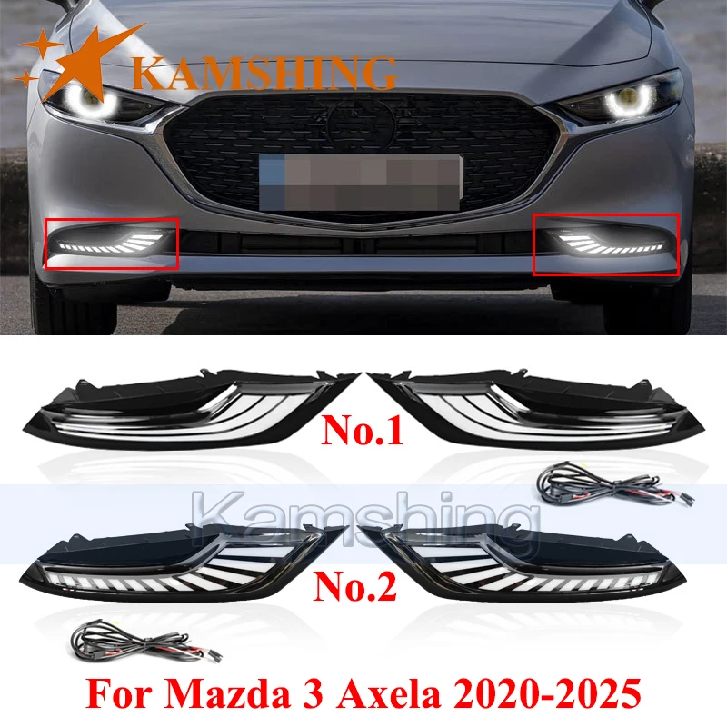 

CAPQX 1 пара светодиодных дневных ходовых огней (ДХО) для Mazda 3 Axela 2020-2025, противотуманные фары, указатели поворота