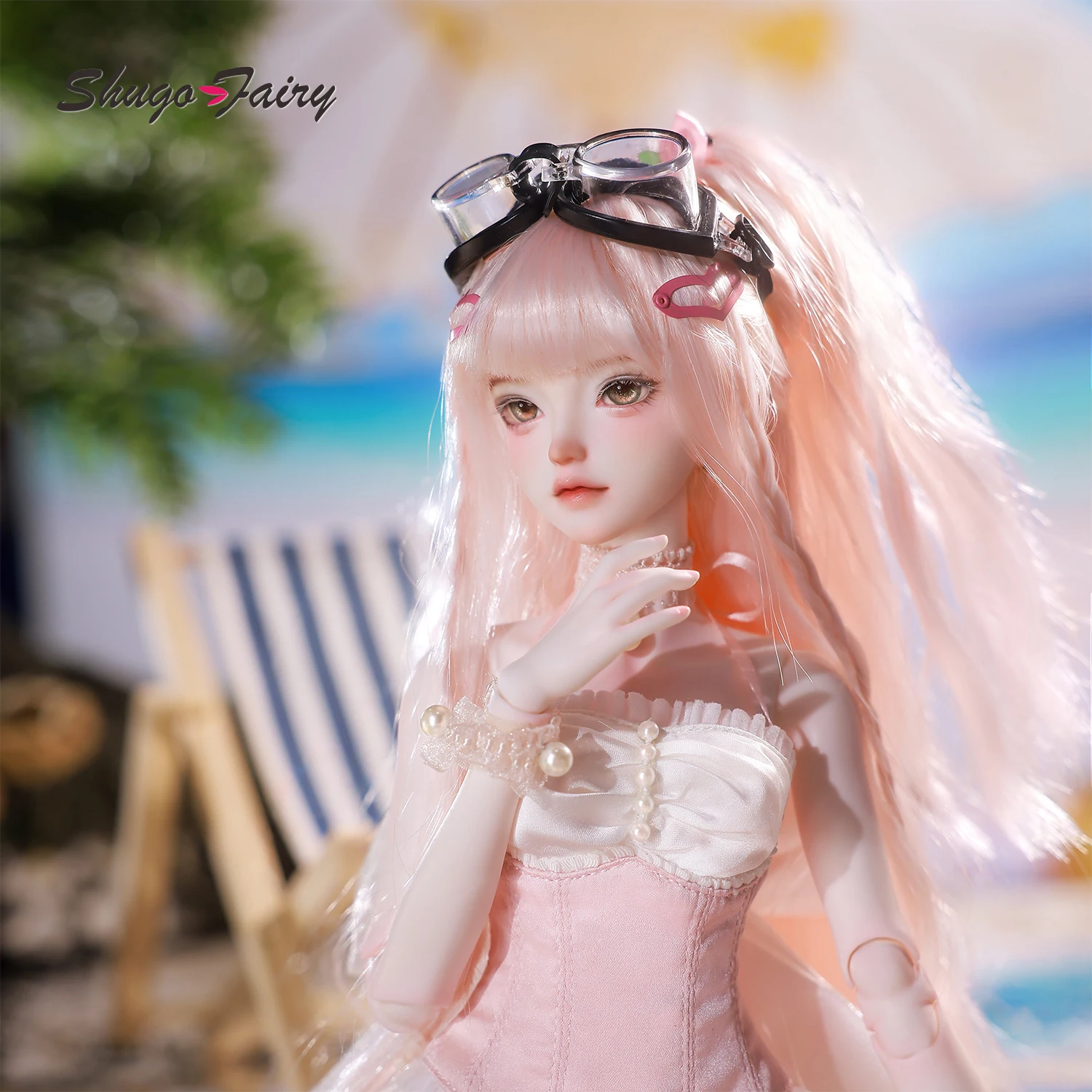 Bambola BJD 1/4 Julia D Set completo con abiti da spiaggia per balletto Parrucca rosa Busto completo Costume da bagno per corpo Bambola snodata Shugafairy