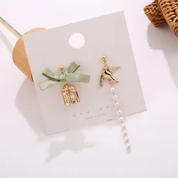 Vintage Simple Birdcage Pearl Tassel Earrings For Women Bird Bowknot Cloud Rabbit Asymmetrical Dangle Earring Party Jewelry