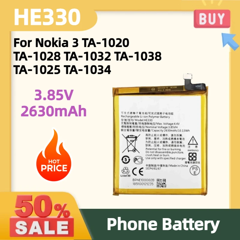 Fast Shipping HE330 3.85V 2630mAh Li-ion Battery for Nokia 3 TA-1020 TA-1028 TA-1032 TA-1038 TA-1025 TA-1034 Phone Battery