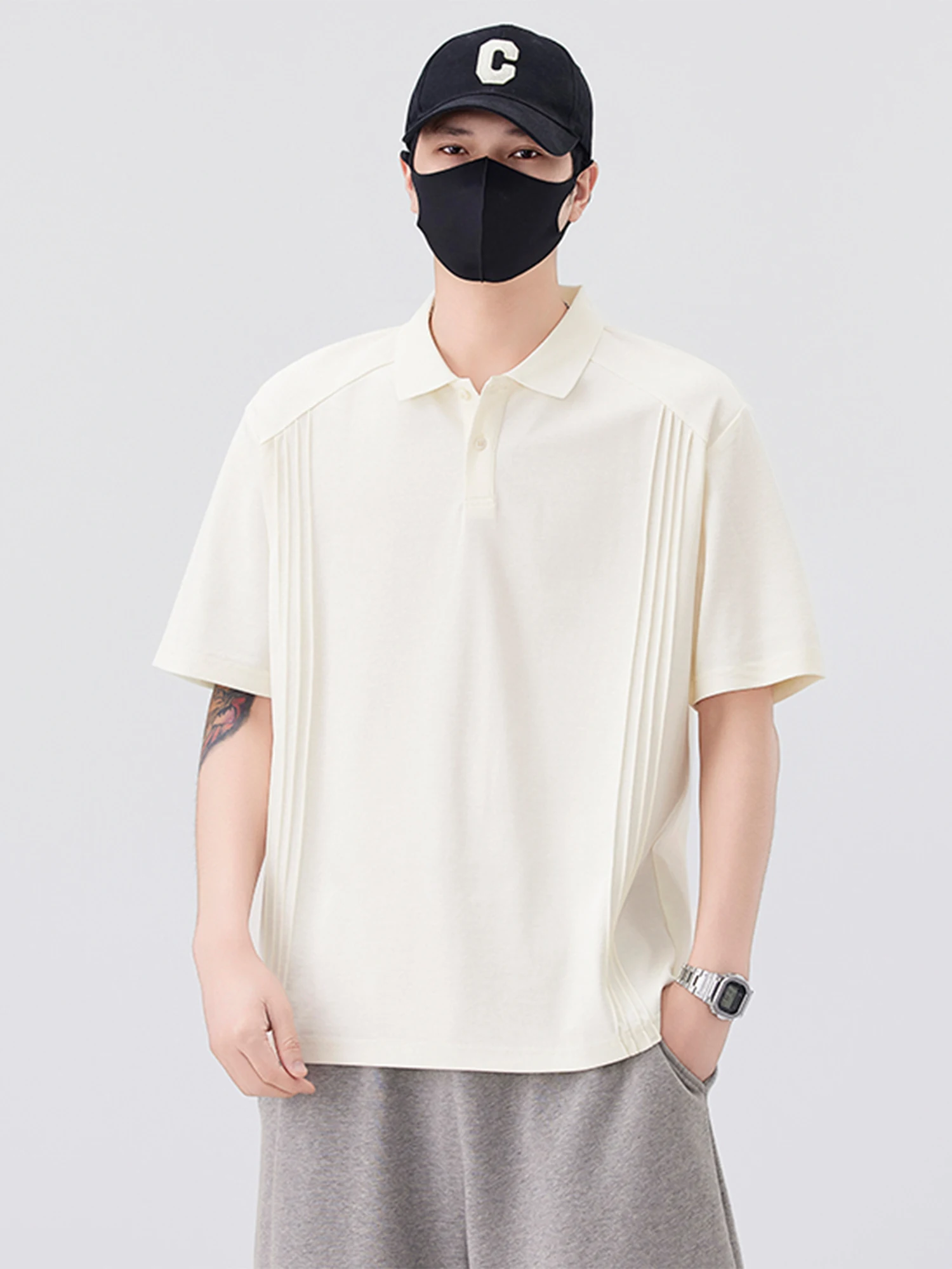 

Высококачественная мужская футболка свободного кроя с коротким рукавом, летняя, тонкая, с отложным воротником, повседневный топ