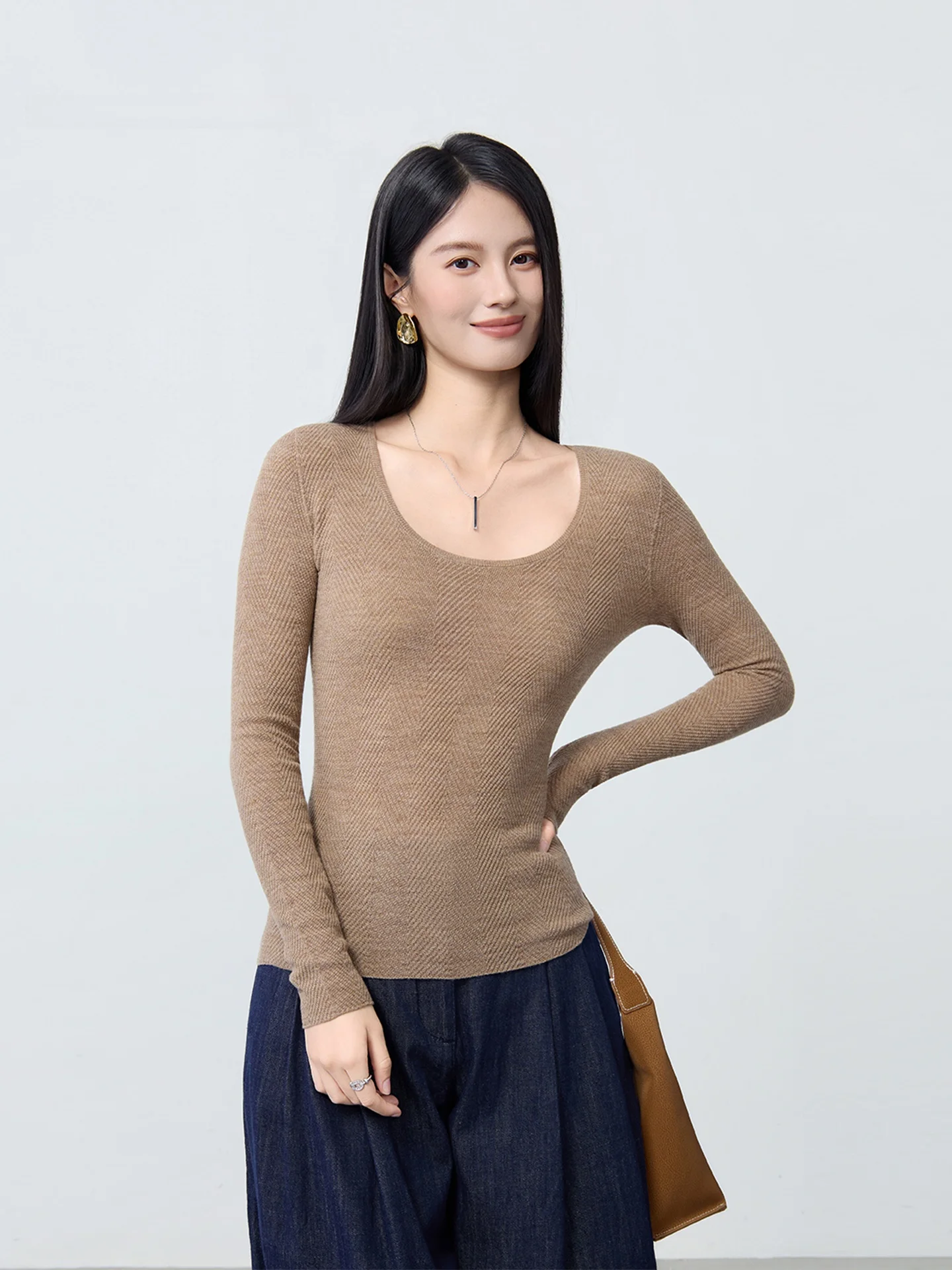 

Женский мягкий легкий шерстяной вязаный свитер Moprobably 00, базовый слой, французский стиль, приталенный крой, длинный рукав, круглый вырез, для повседневной носки