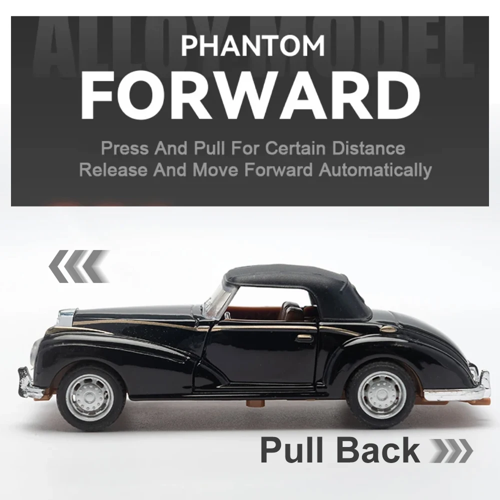 1:36 liga diecast benzs vintage cabriolet modelo de carro clássico puxar para trás carro em miniatura réplica para coleção presente para criança