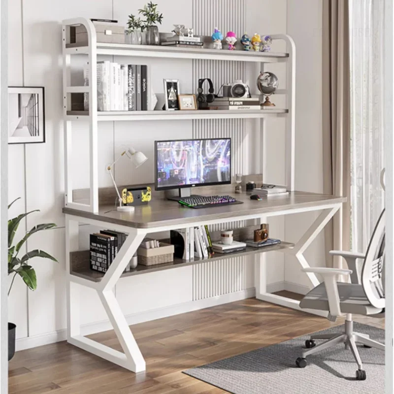 

Household Double-layer Computer Desks for Bedroom Integrated Metal Perforated Board Modern Creative Reading Desk for Study