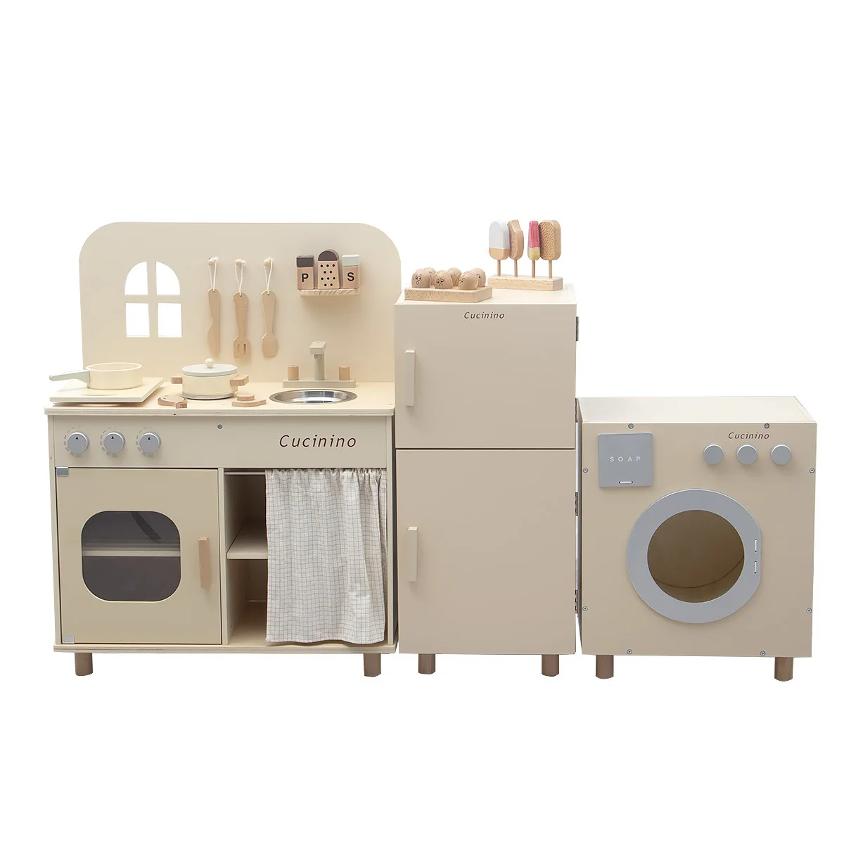 

Children's Washing Machines Refrigerators Wooden Kitchen Toys Family Milk Coffee Sound and Light Kitchen Utensils Pots and Pans