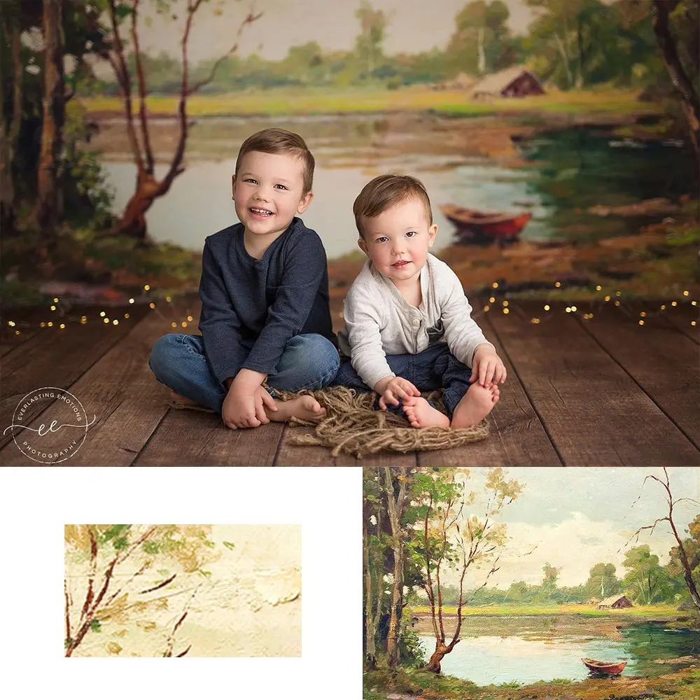 

Lake House Photography Backdrop Little Boat Kids Baby Cake Smash Photocall Decors Child Girls Adult Painting Backgrounds