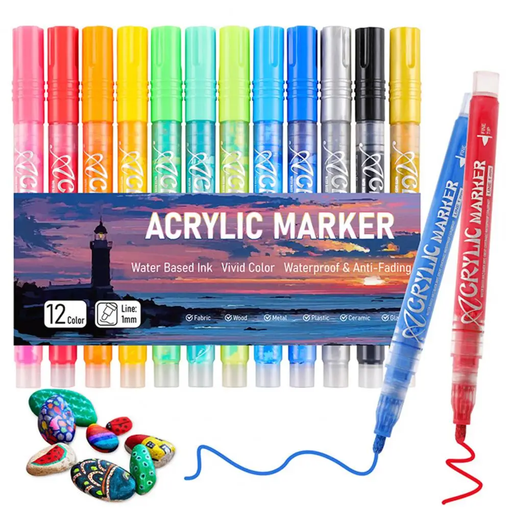 Bright Color Markers Vibrant Acrylic Paint Marker Pens Set for Kids Adults Waterproof Painting Markers for Rock Glass Wood